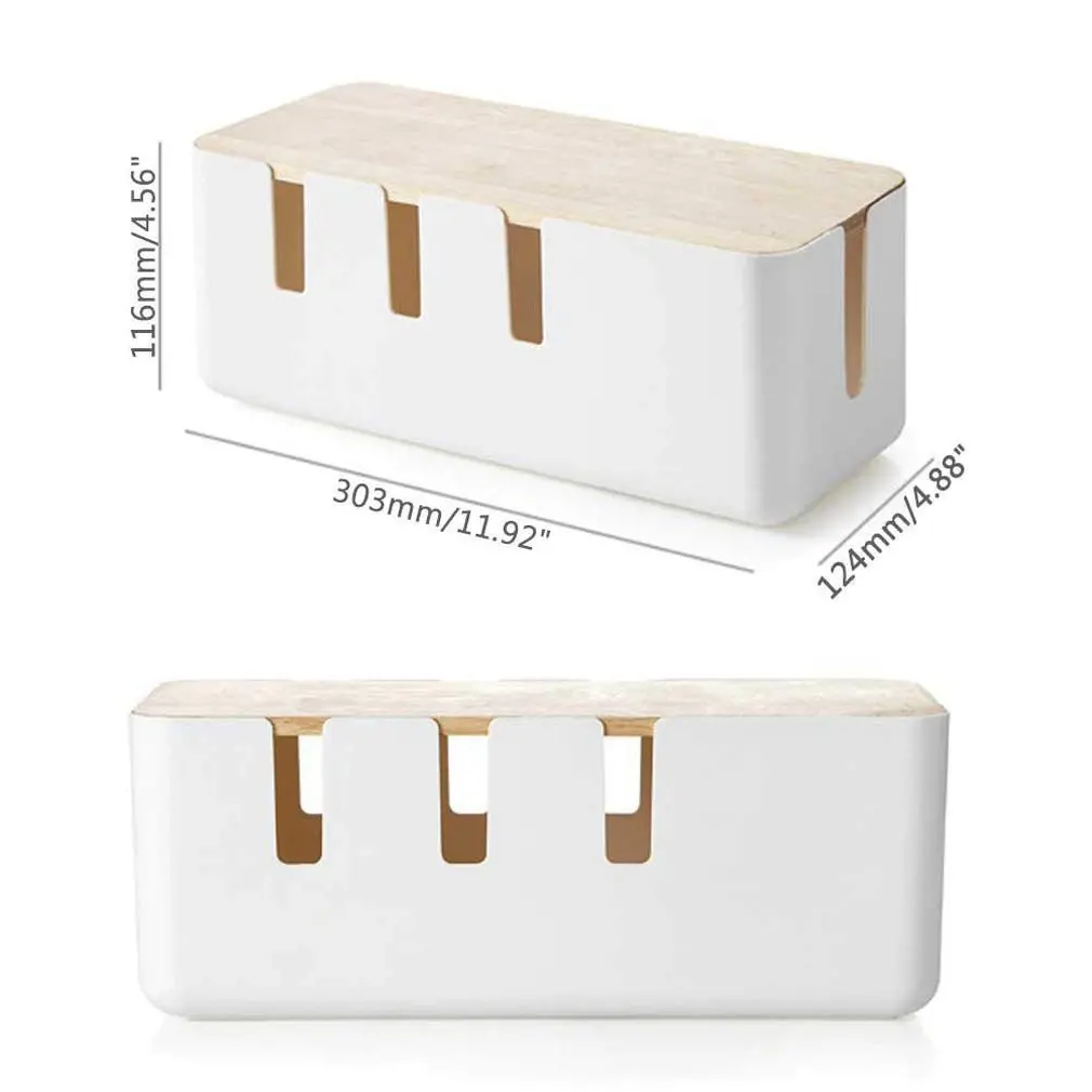 

Large White Cable Organizer Box Oak Cover Hollow Heat Dissipation Socket Power Cord Storage Box Cable Organizer