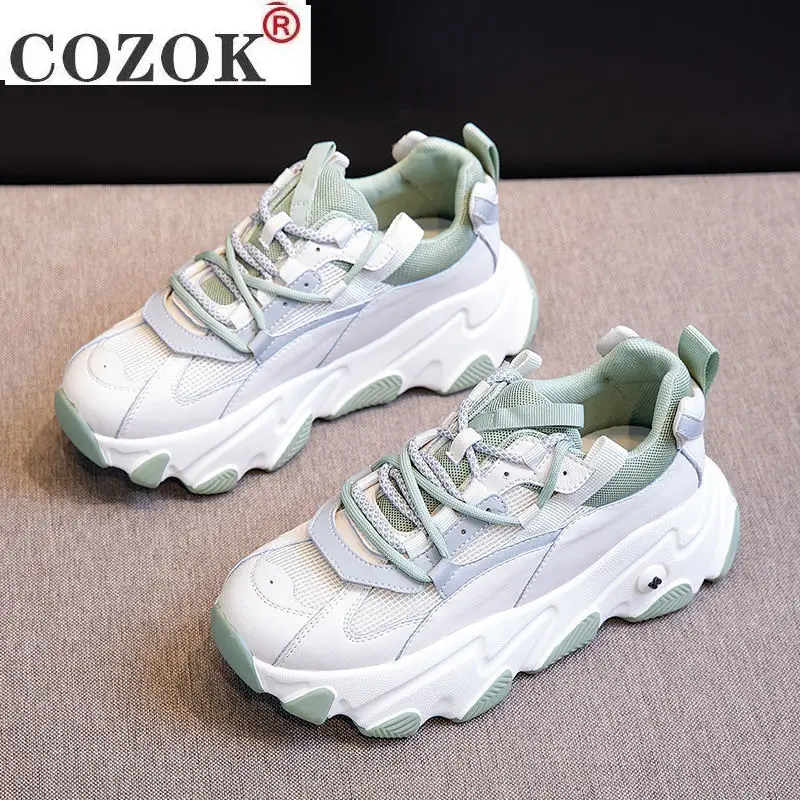 

2021 Spring New Women's Vulcanize Shoes Platform Sneakers Fashion Lace Up Casual Walking Shoes Woman Tennis Basket Chunky Shoes