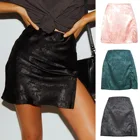 2020 Женская юбка с разрезом, сексуальная жаккардовая атласная юбка с высокой талией на молнии, Сексуальные Вечерние черные трапециевидные юбки, женские сексуальные короткие пляжные юбки