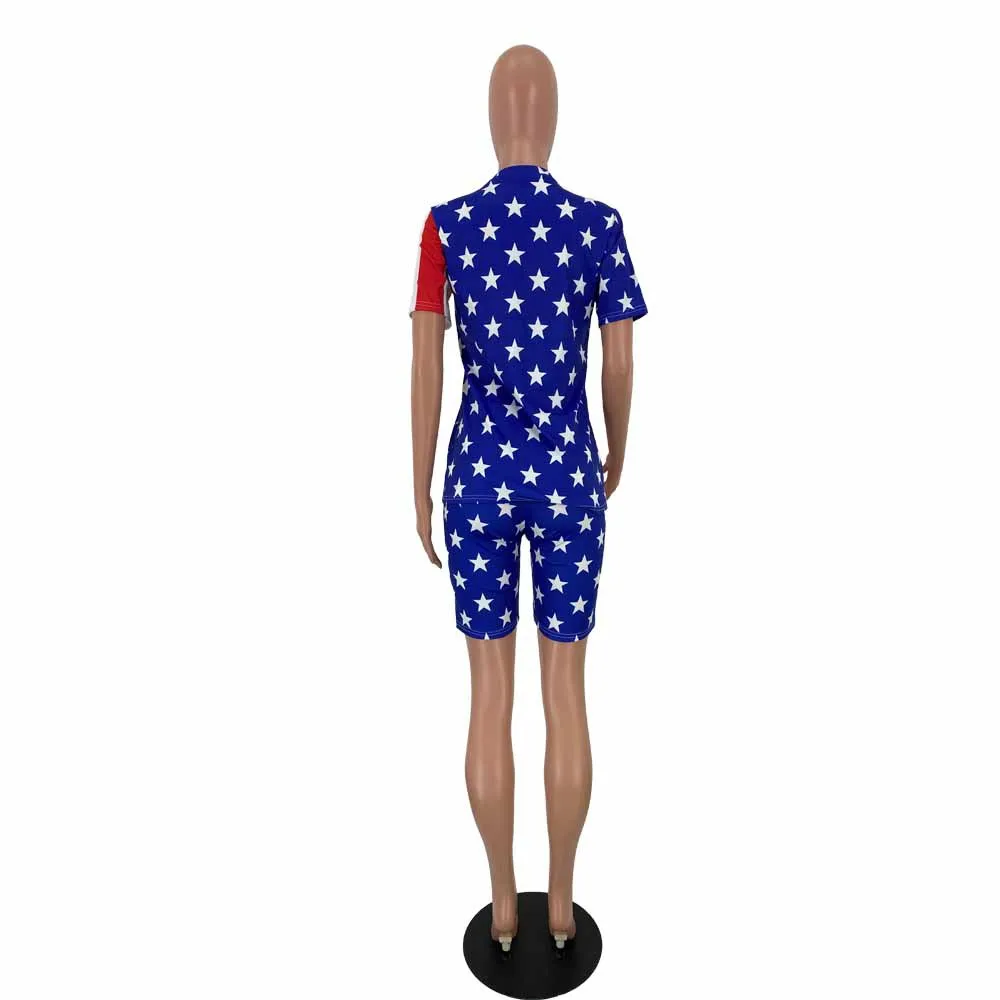 

European and American Fashion Women's Independence Day Color Two-Piece Set