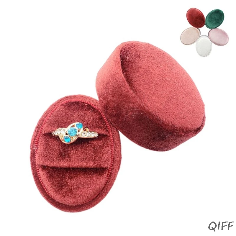 Бархатная овальная коробочка для колец свадебной церемонии со съемной крышкой