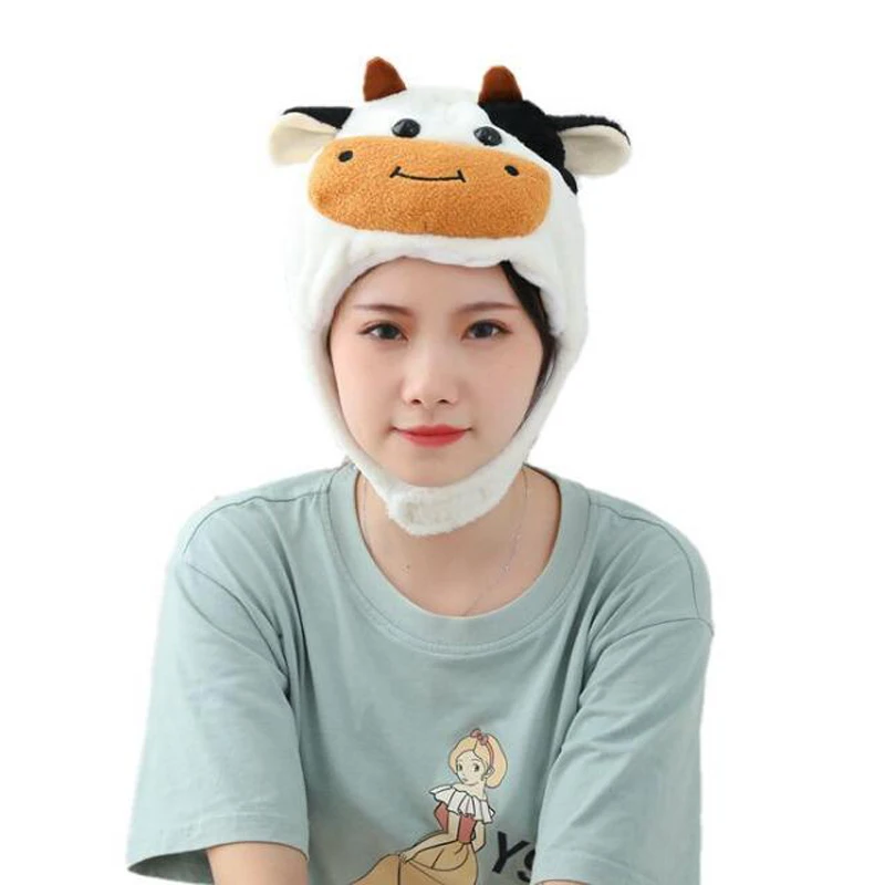 

Milk Cow Cartoon Hood Hat Plush Toy Birthday Stuffed Cap Gift