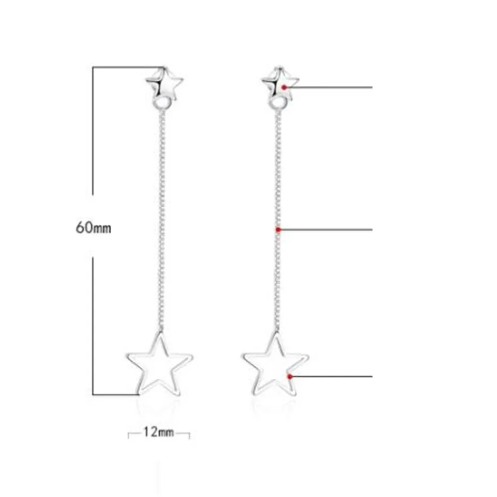 

925 Sterling Silver New Jewelry New Fashion Woman High Quality Earrings Retro Pentagram Long Tassel Hook Earrings