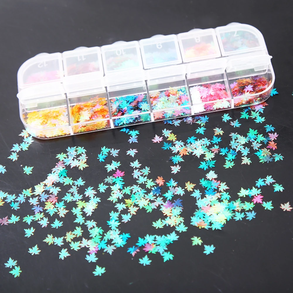 12 сетка/набор лак для ногтей с блестками Смешанное зеркало кленовый лист цвет