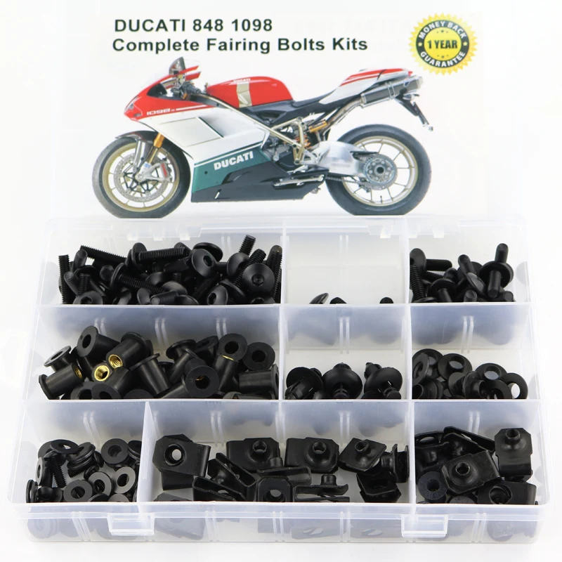 

Подходит для Ducati 848 1068, аксессуары для мотоциклов, полный комплект болтов для обтекателя, зажимы для кузова, винты, гайки, винты, сталь