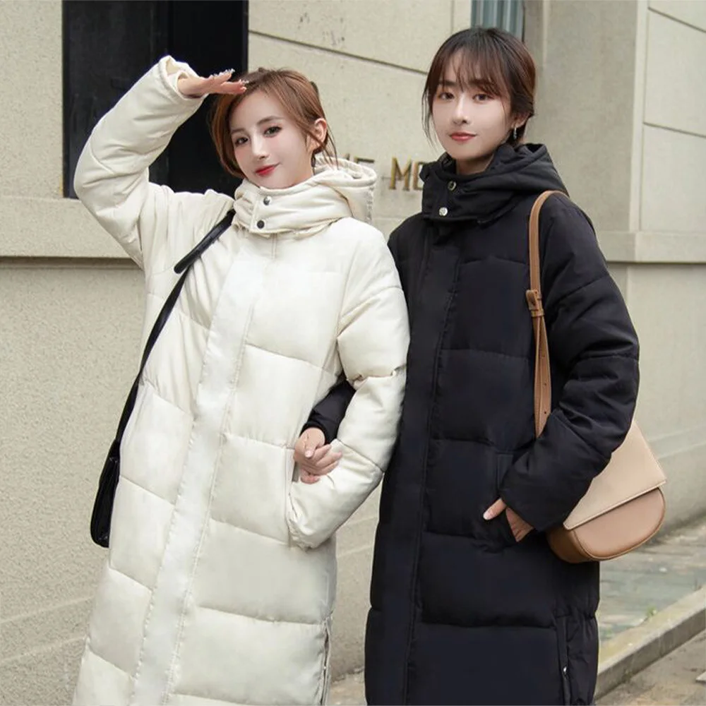 Women Winter Thick Warm Parka Coat Long-sleeved Cotton Hooded Down Jacket Korean Style Elegant Coat Ladies Coats and Jackets