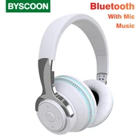 byscoon bass bluetooth compatible headphone rgb led music headset support tf card with mic wireless earphone for phone tablet