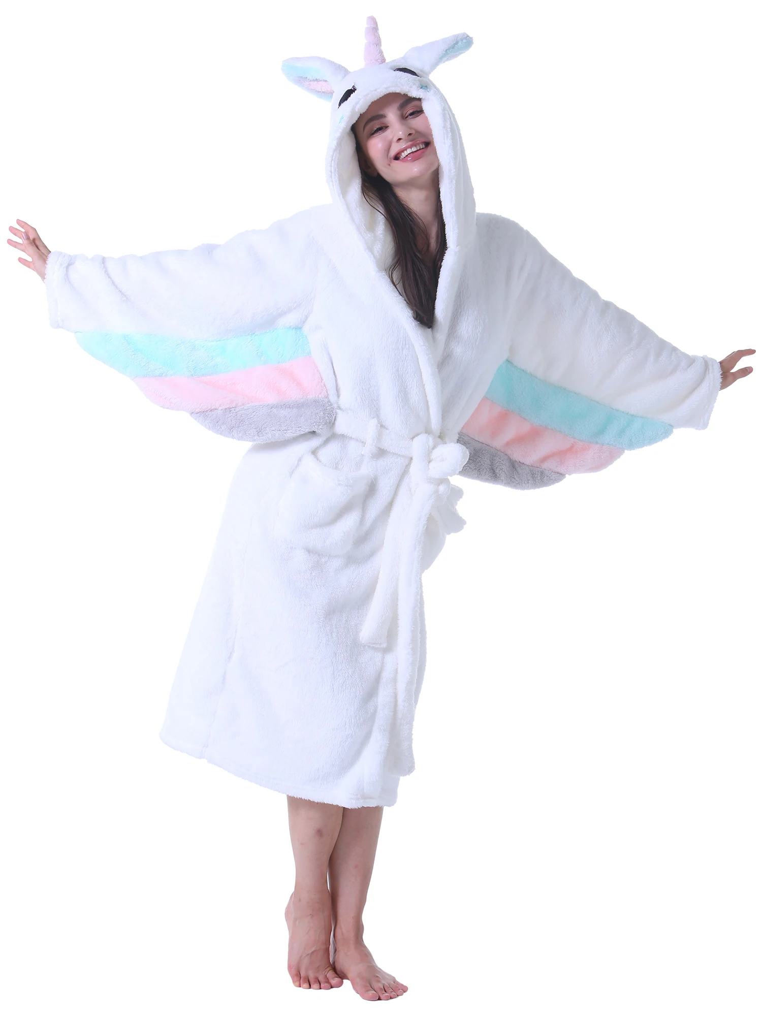 Women Robe Adult Animal Bathrobe Flannel Hooded Home Pajamas Soft for Cosplay RobeCartoon Animal Flannel Women Hooded Bathrobe