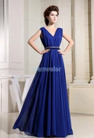 free shipping 2016 new v neck floor length formal gown chiffon new design brides maid sashes royal blue long evening dresses