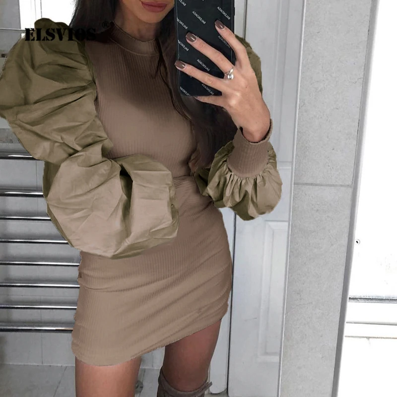 Женское трикотажное платье в рубчик облегающее мини-платье с длинным рукавом и