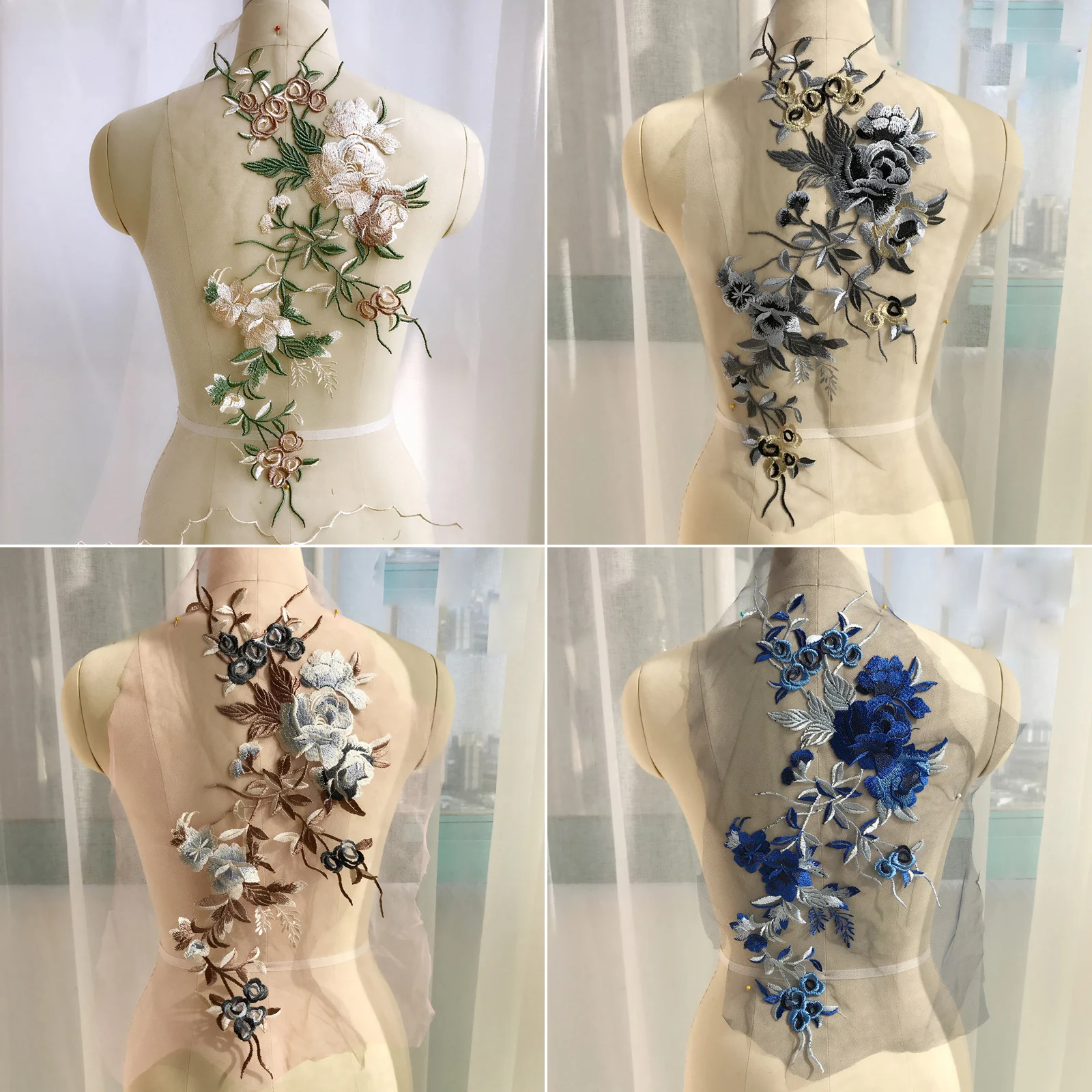 Аппликация с розовыми и коричневыми цветами для свадебного платья нашивка