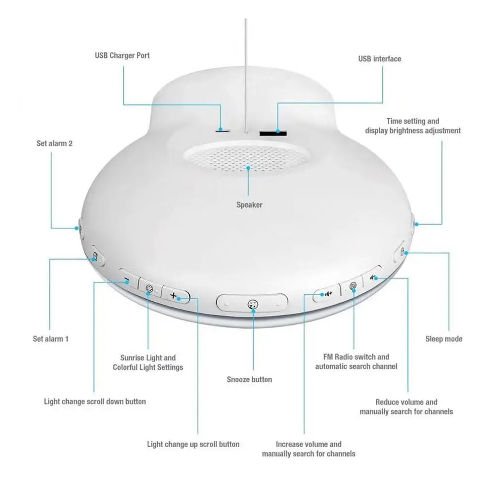 

AMYGOJJ Wood Grain FM Radio LED Wake Up Light Alarm Clocks with Music for Bedrooms