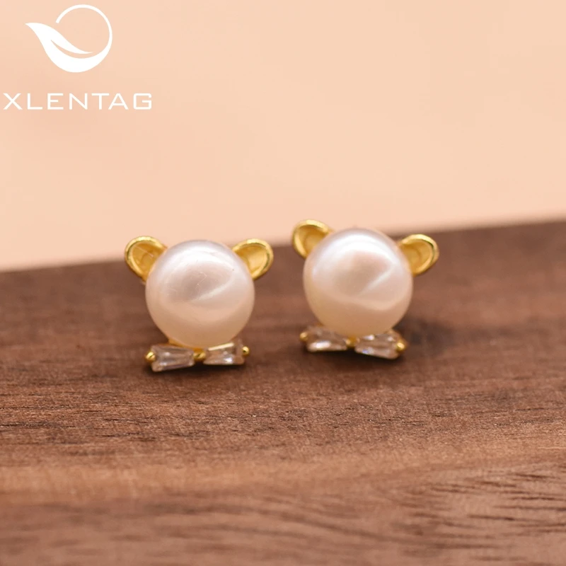 

XlentAg 925 Sterling Silver Natural Fresh Water White Pearl Stud Earrings For Women Girl Birthday Gift Accesorios Mujer GE0859