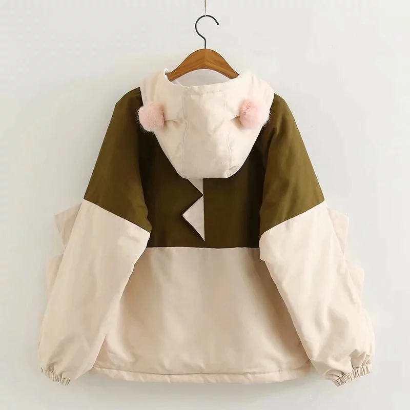 Женское теплое зимнее женское пальто Мори девушка мультфильм Kawaii динозавр