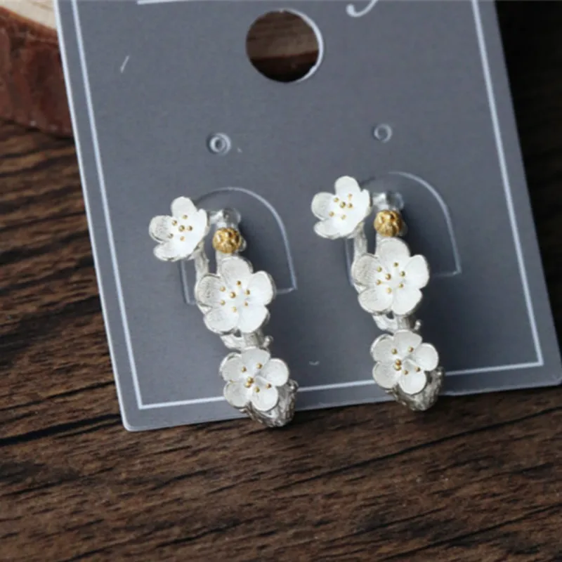 Висячие серьги гвоздики Sakura из стерлингового серебра 925 пробы с ветками деревьев