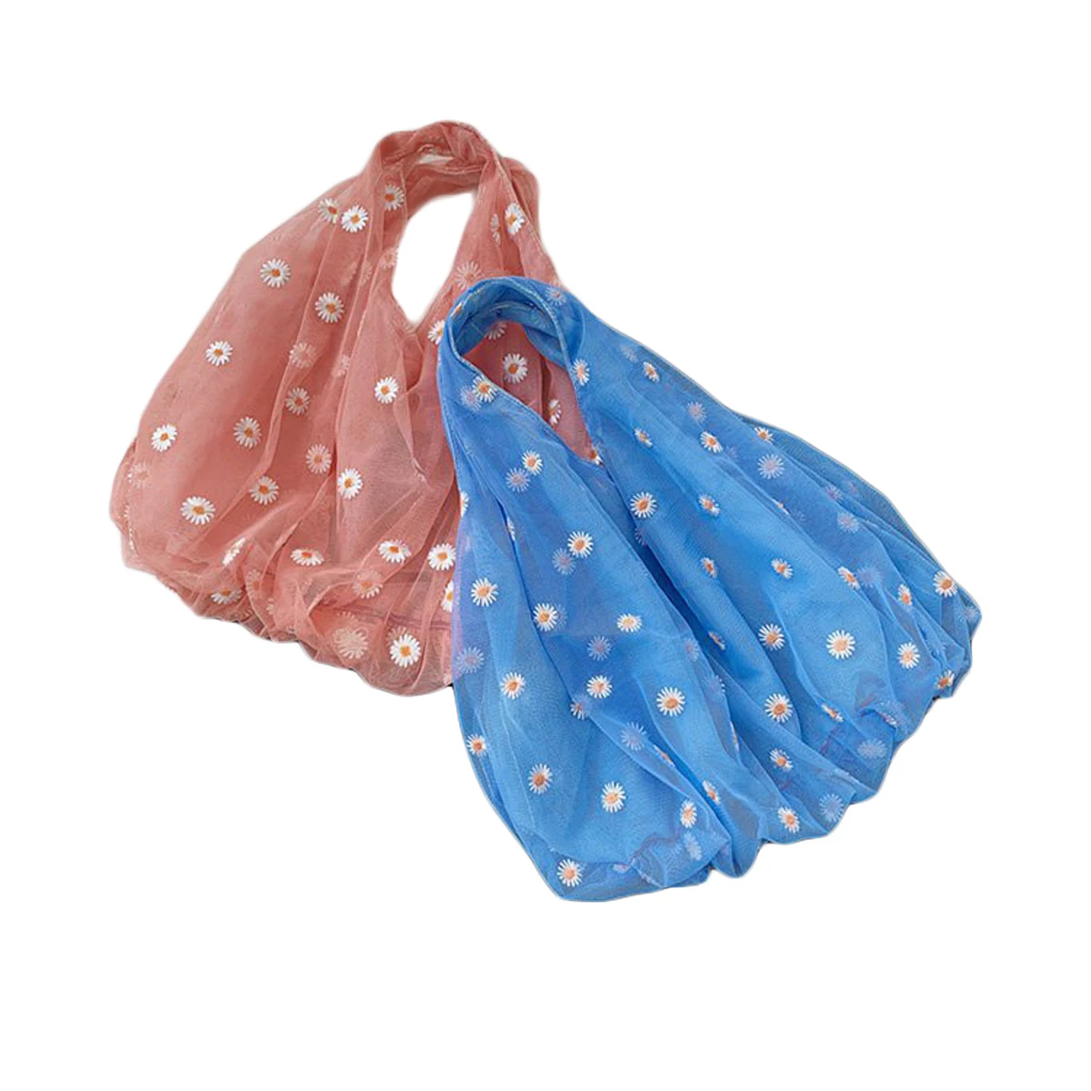 

2020 Reusable Foldable Shopping Bag Women Daisy Embroidered Tote Bag Eco Grocery Bag Portable Large Capacity Folding Handbag