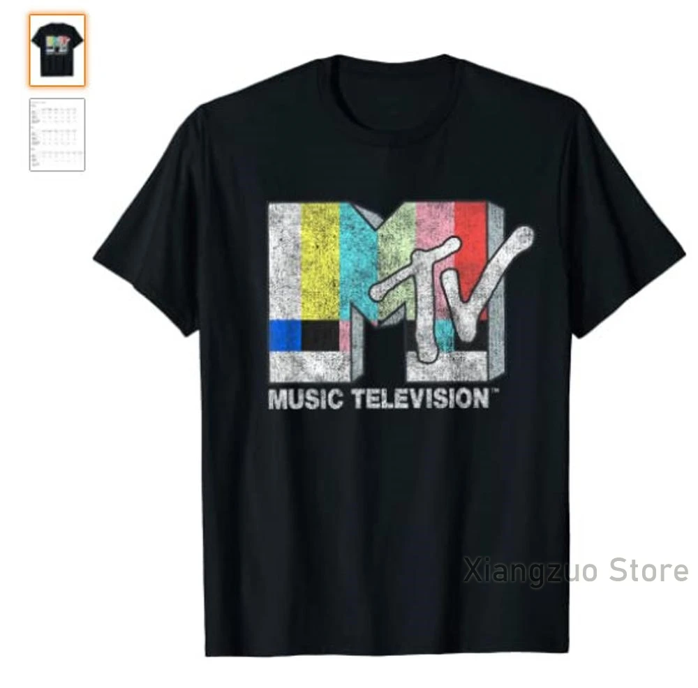 Винтажная футболка с логотипом ТВ-сигнала MTV хлопковая Повседневная мужская