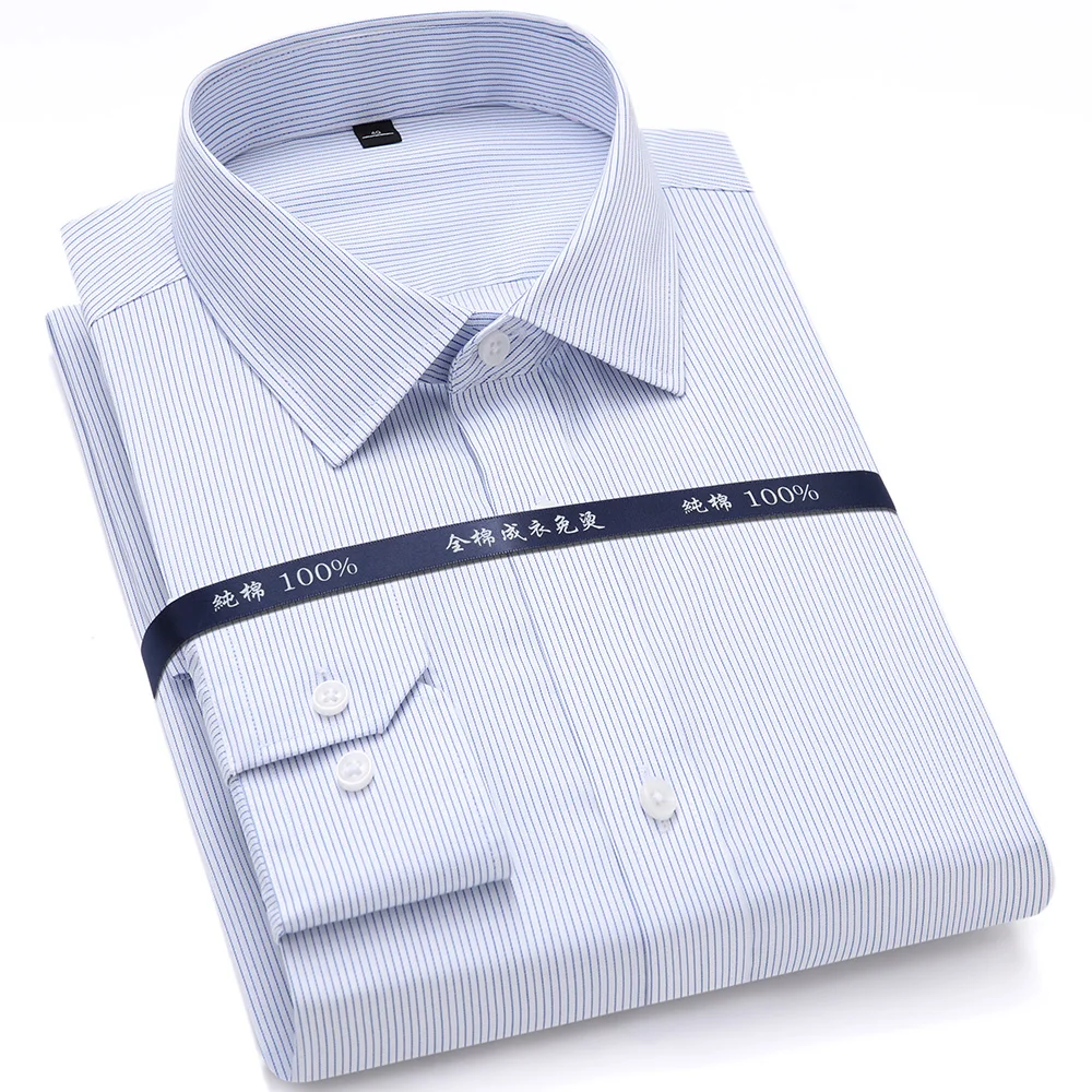Top Quality Mens Formal Dress Shirts Long Sleeve White Pure Cotton Business Slim Fit Plus Size Office Non Iron