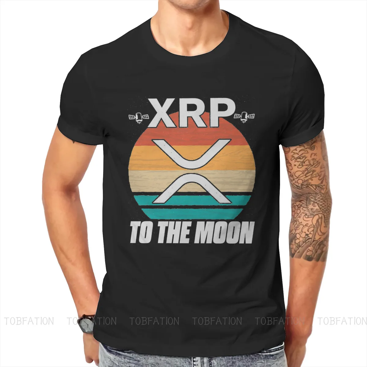 

Cryptocurrency Crypto Miner Ripple XRP Retro Sunset Blockchain Crypto T Shirt Graphic Tshirt Oversized O-Neck Men Clothes