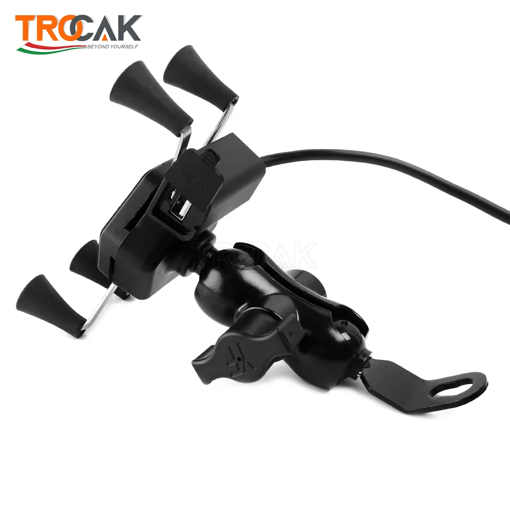 

Phone Holder Universal Motorcycle Motorbike Mobile Phone Holder Mount X Grip Clamp USB Charge adjustable 360 degrees rotatable