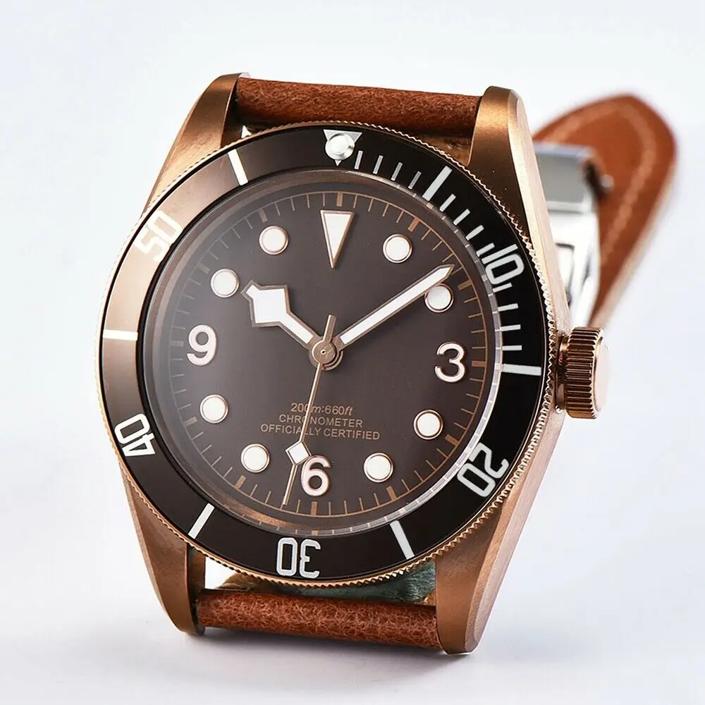 Автоматические Мужские часы 41 мм кофейный циферблат NH35 движение сапфировое