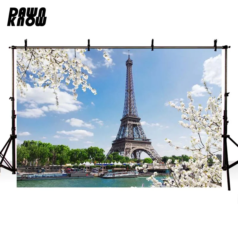 DAWNKNOW Эйфелева башня цветок голубое небо фон для фотосъемки с изображением