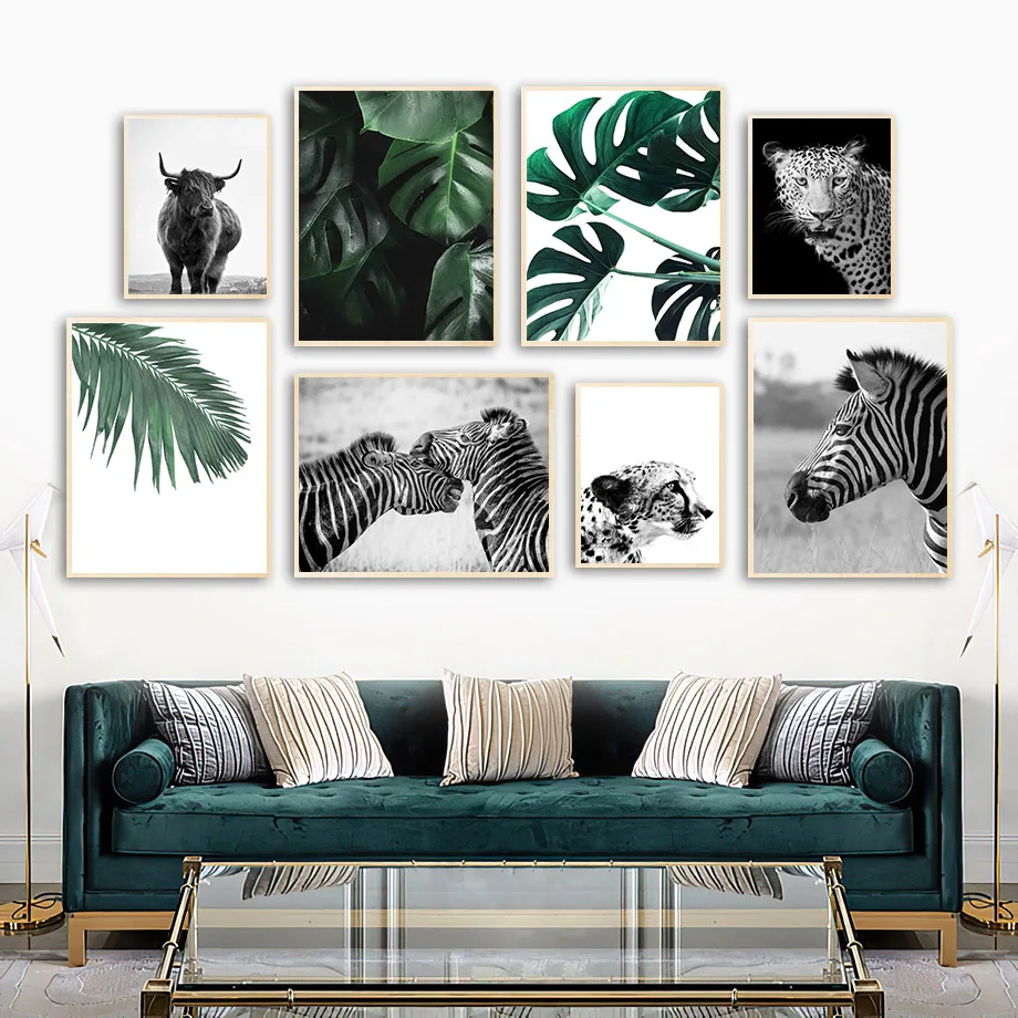 

Zebra Leopard Yak Monstera Palm Leafs Wall Art Canvas Painting Nordic Posters And Prints Wall Pictures For Living Room Decor
