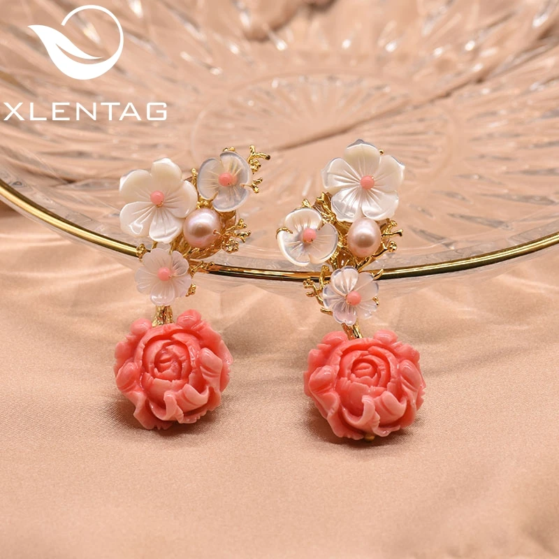 XlentAg серьги подвески из натурального жемчуга розовые коралловые Женские