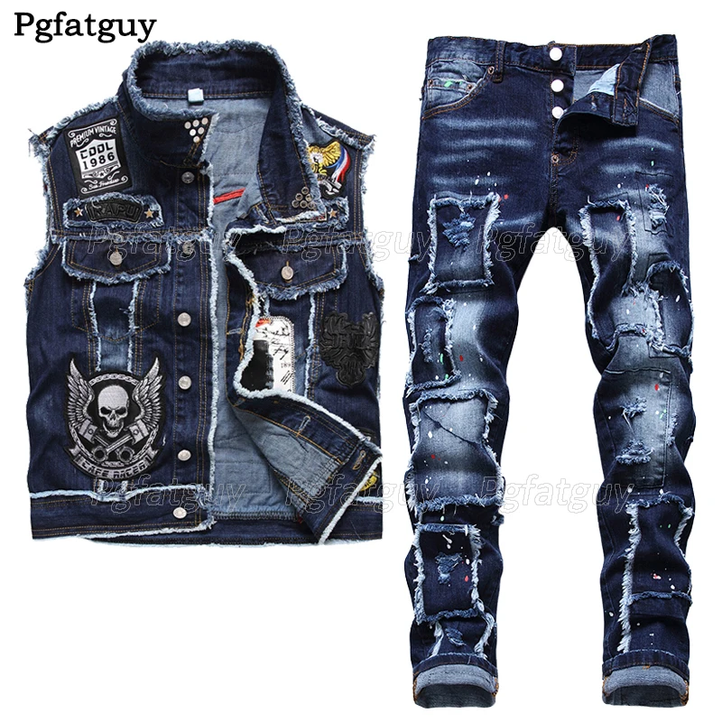 Синие мужские комплекты из 2 предметов 2021 новый Тонкий Повседневный джинсовый