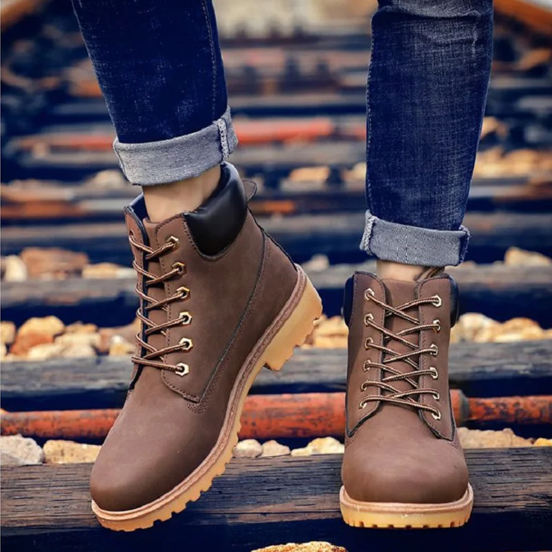 Зимние мужские ботинки из искусственной кожи уличные ботильоны Нескользящие на