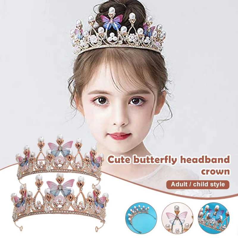 

Girls Crystal Pearl Princess Costume Crown Headband Flower Competition Bridal Wedding Hair Accessories NYZ Shop