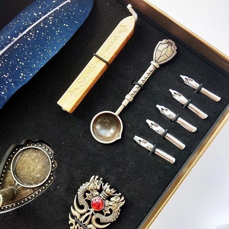 Античная ручка с птичьим пером Набор печатей перьевая авторучка для