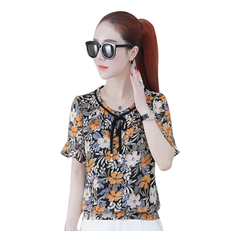 

Женская обувь; Сезон весна-лето; Стиль шифоновые блузки футболка Женская Повседневная рубашка с коротким рукавом и О-образным вырезом с при...