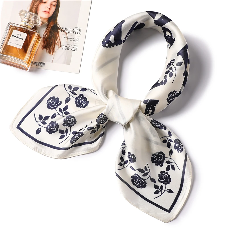 Женские шелковые квадратные шарфы с принтом розы женские буквенным на шее модные