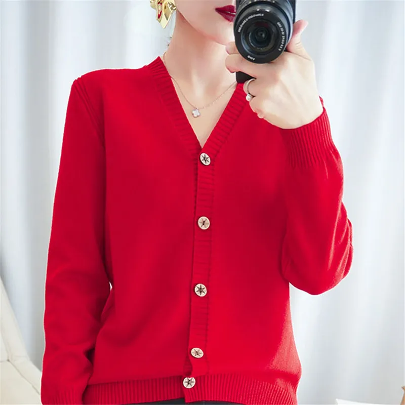 Осенний женский свитер 2019 новый шерстяной кардиган с V-образным вырезом Женское