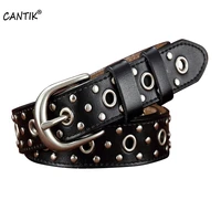 cantik ladies quality rivet pattern cowhide leather green belts alloy pin buckle jeans accessories for women 2 8cm width fca015