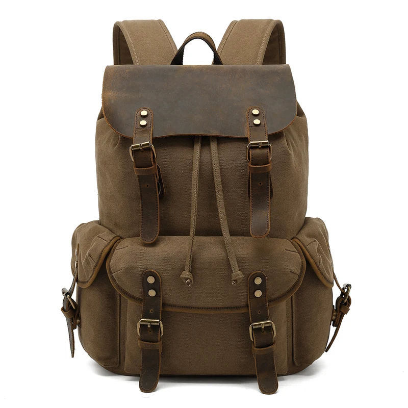 

AUGUR Men's Backpack Canvas Backpack Vintage Leather Backpack Fit School/Work/Travel/Hiking/Camping 15-17 Inch Laptop Backpack