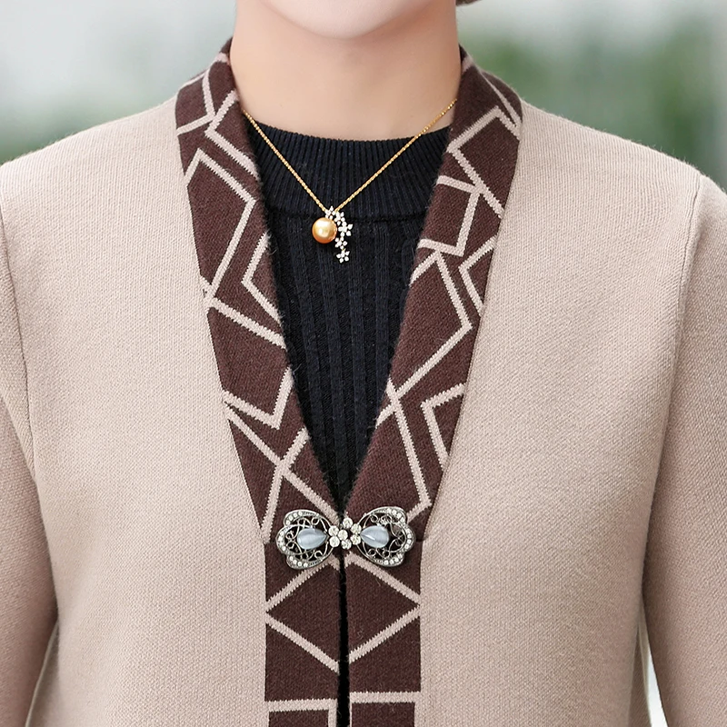 

Middle-aged Women Sweater Cardigan Plus Size M-3XL Sweater Coat Spring Autumn Female Mid Long Knit Coat Sweater Cardigan Jacket