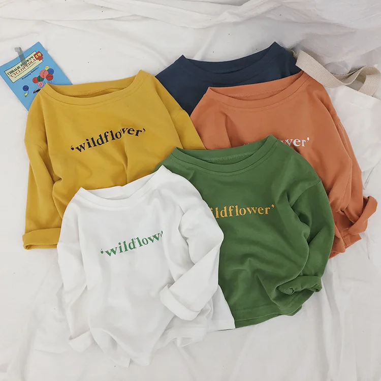 Весенне осенние детские повседневные футболки с буквенным принтом 5 цветов