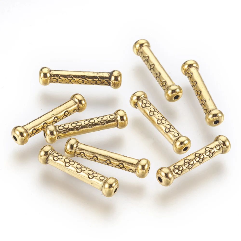 

20Pc Tibetan Silver Alloy Beads, Lead Free & Nickel Free & Cadmium Free, Tube, Antique Golden Color, 22x5.5mm, hole: 1.5mm