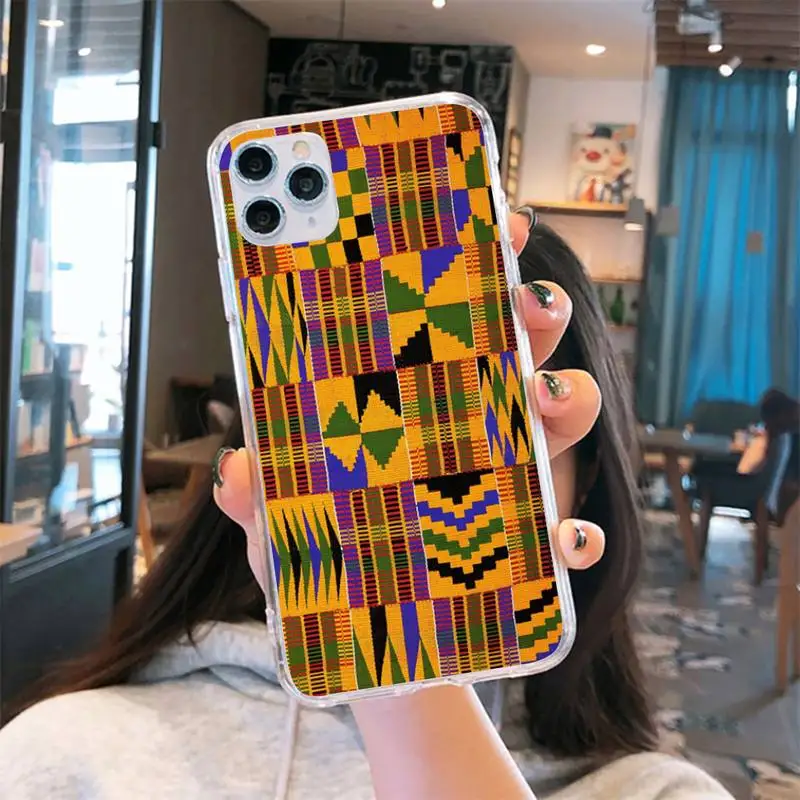 

Creativity African style print fabric Phone Case Transparent for iPhone 6 7 8 11 12 s mini pro X XS XR MAX Plus se cover funda