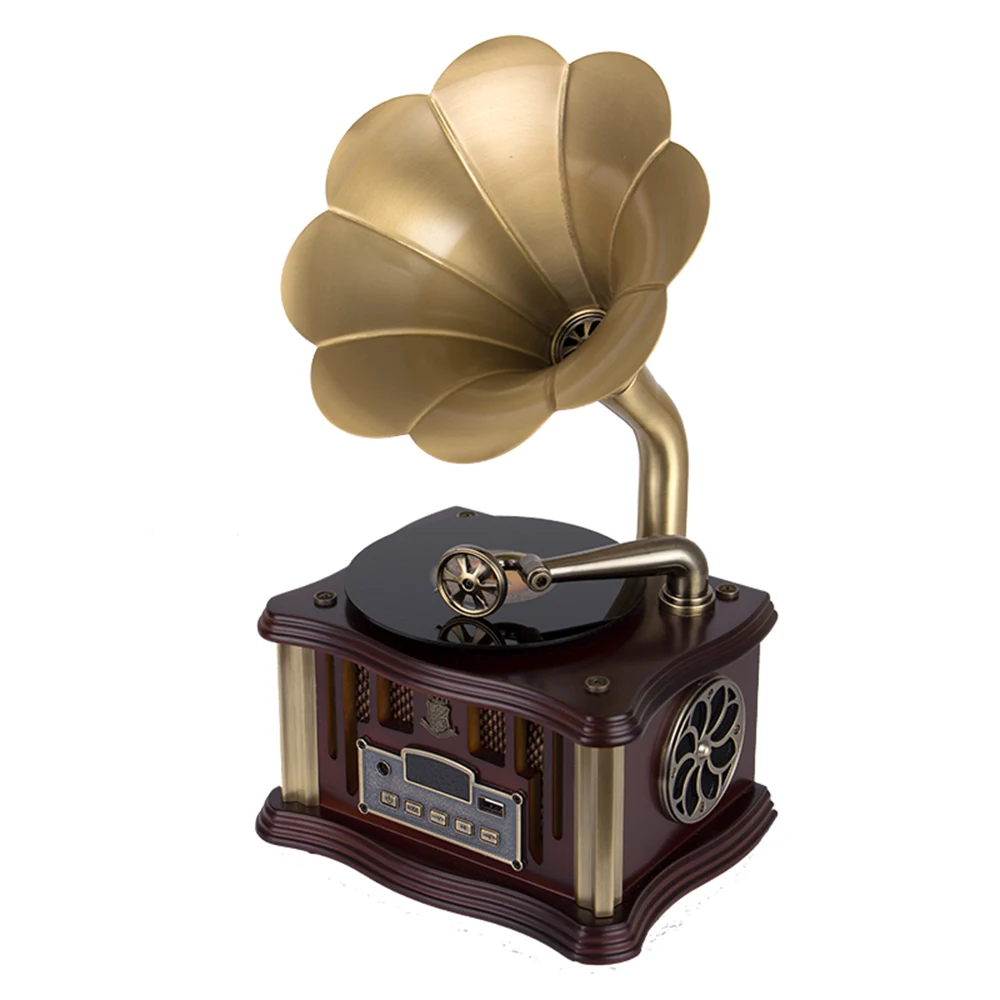 8831B мини граммофон BT4.2 двухканальный USB плеер FM радио пульт дистанционного
