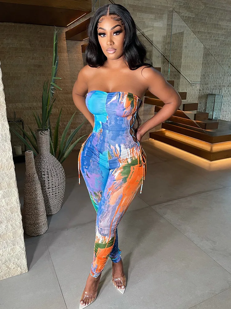 Женский Повседневный комбинезон на завязках длинный без бретелек с открытыми