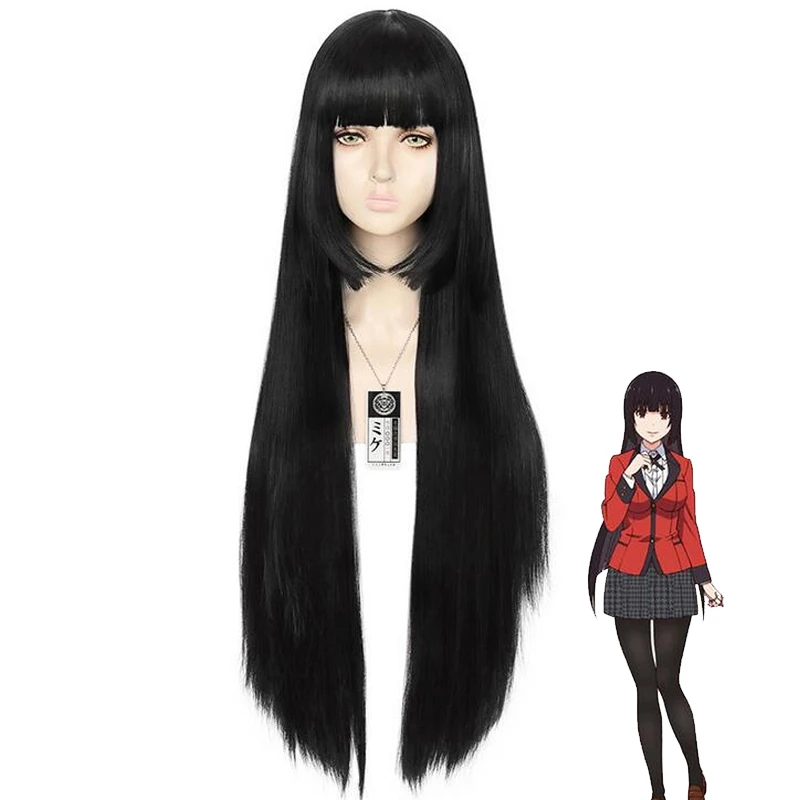 Парик для косплея Kakegurui Yumeko Jabami 100 см черные прямые термостойкие синтетические
