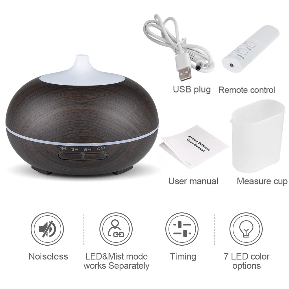 

550ML Remote Control Aroma Diffuser Aromatherapy Wood Grain Essential Oil Diffuser Ultrasonic Cool Mist Humidifier For Home