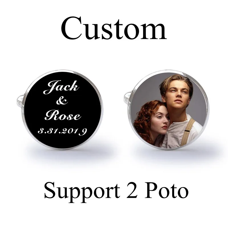 Запонки мужские под заказ классические посеребренные Стеклянные Кабошоны для