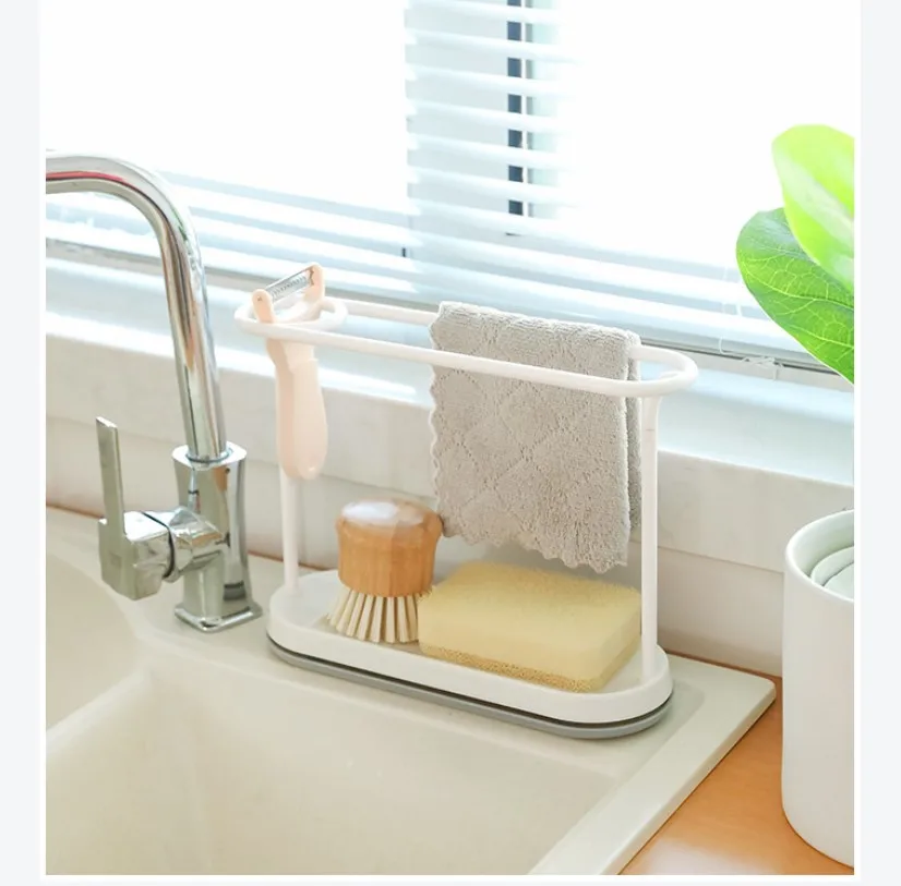 

Drainage Rack Plastic Sponge Rack With Rag Stand Multifunction Bathroom Kitchen Storage Racks Punch Free Soap Dish Home Supplies