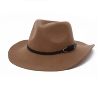simple women men 100 wool felt fedora hat with wide brim vintage gentleman elegant lady four seasons cowboy caps leather cloche
