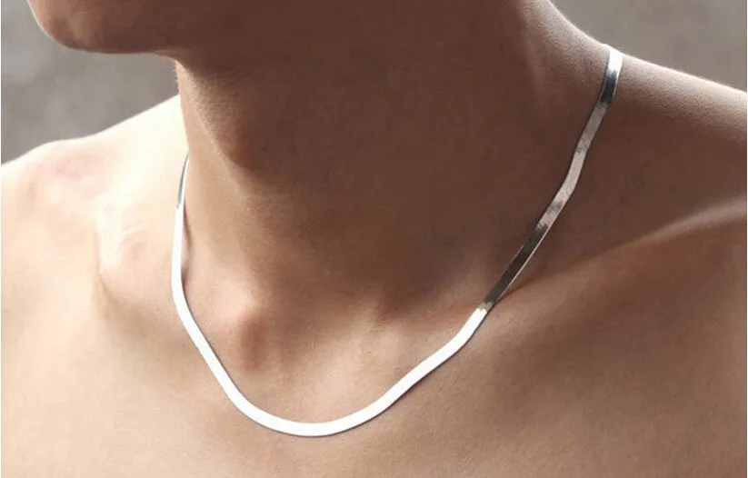 

Punk Width Chain Necklaces for Women Unisex Flat Snake Link Chain Jewelry 925 Sterling Silver Lobster Clasp Collares Necklace