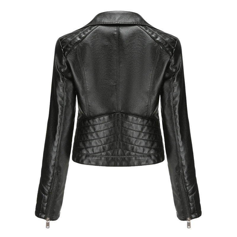 

Women Slim PU Faux Leather Jacket Fashion Turndown Collar Zipper Pockets Coat Classic Biker Style Long Sleeve Short Outerwear